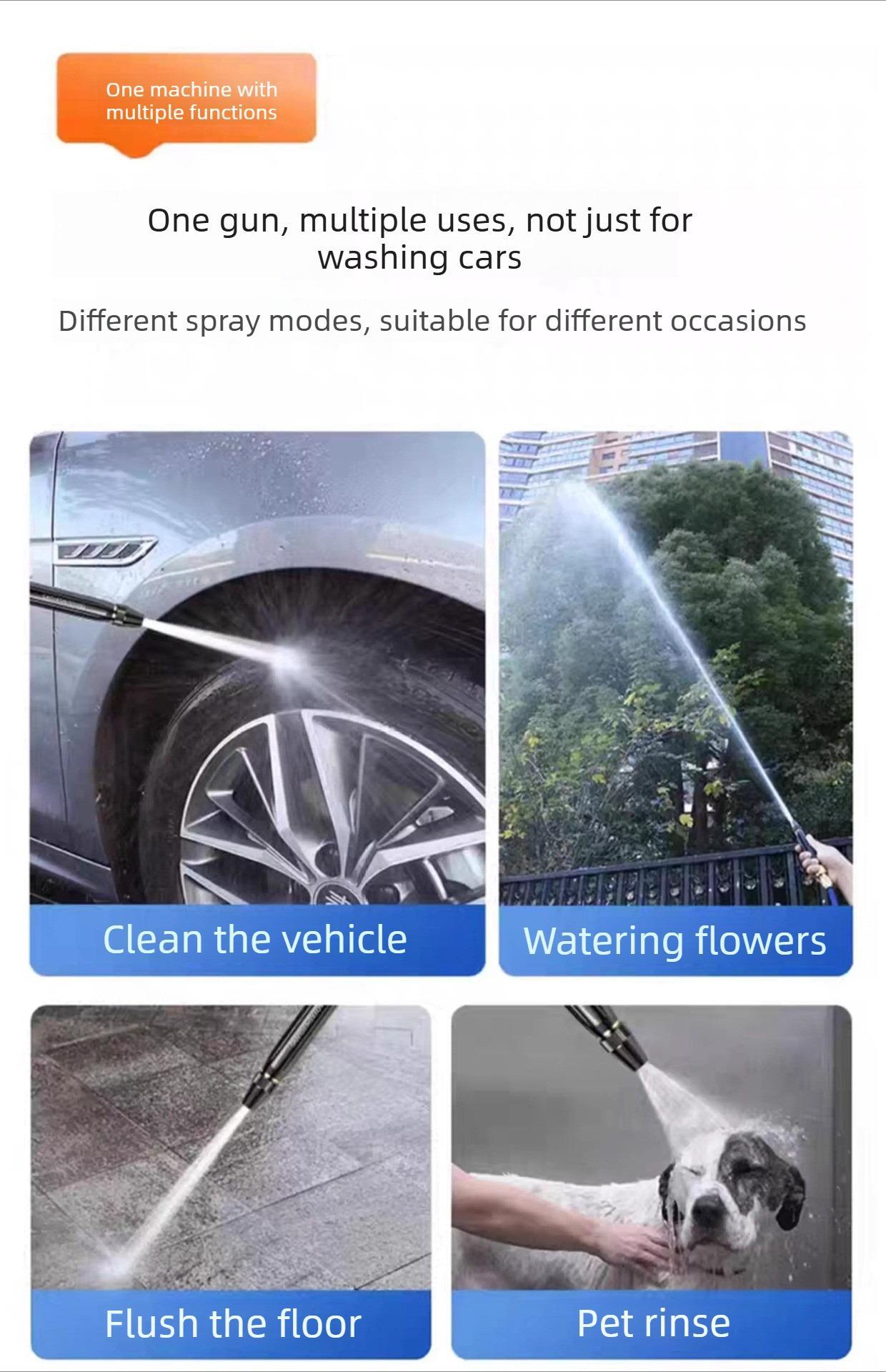 Home high-pressure car wash water gun with booster nozzle and hose, a must-have for watering plants and vegetables, and car washing.
