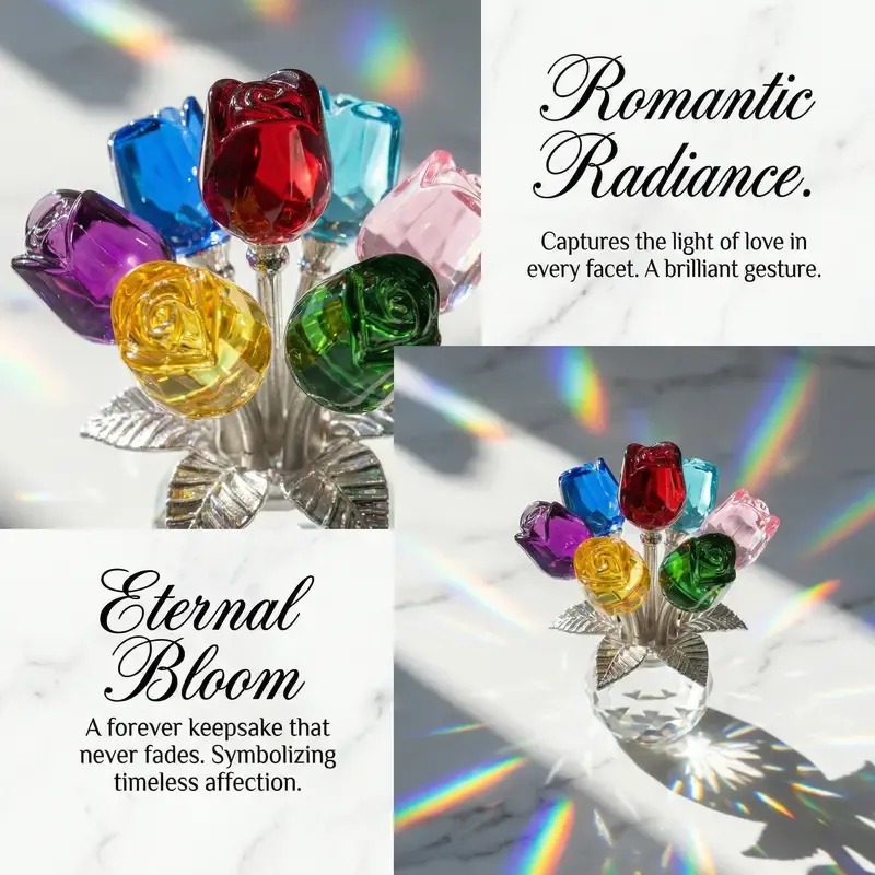 "Radiant Heart" K9 Crystal Eternal Flower Bouquet Ornament