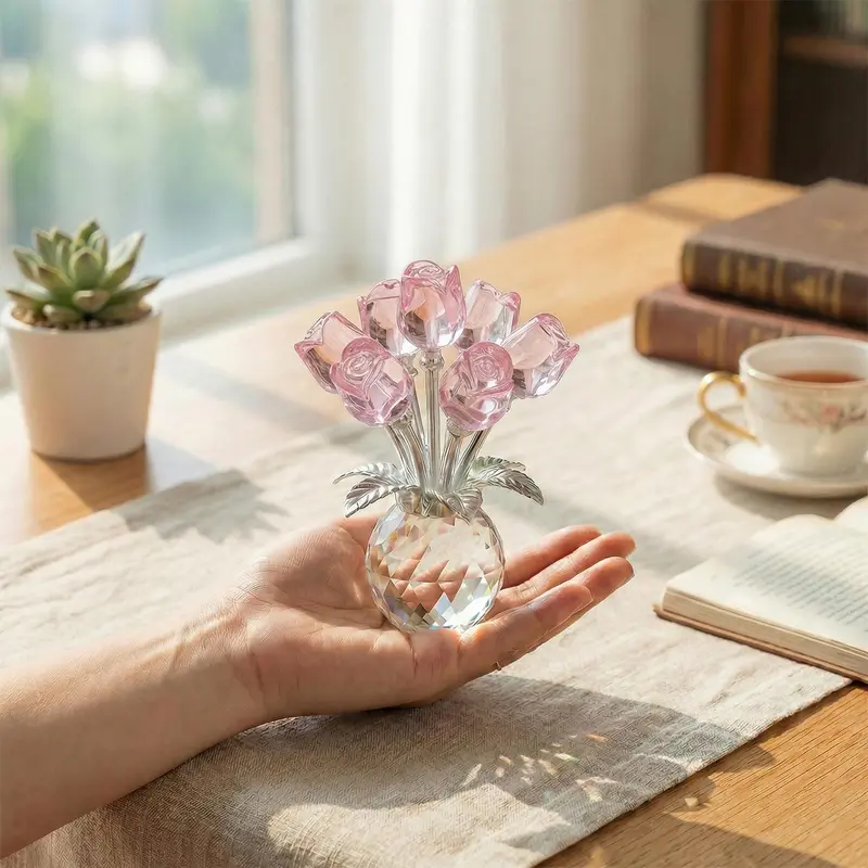 "Radiant Heart" K9 Crystal Eternal Flower Bouquet Ornament