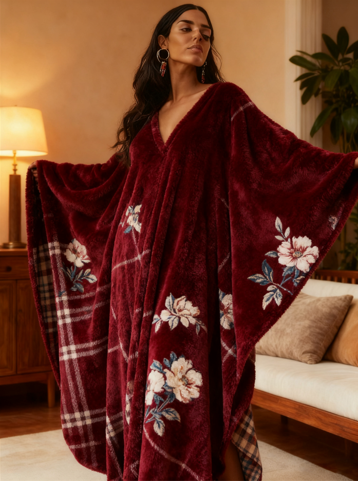 Women's Abstract Printed  V-Neck Plush Dress