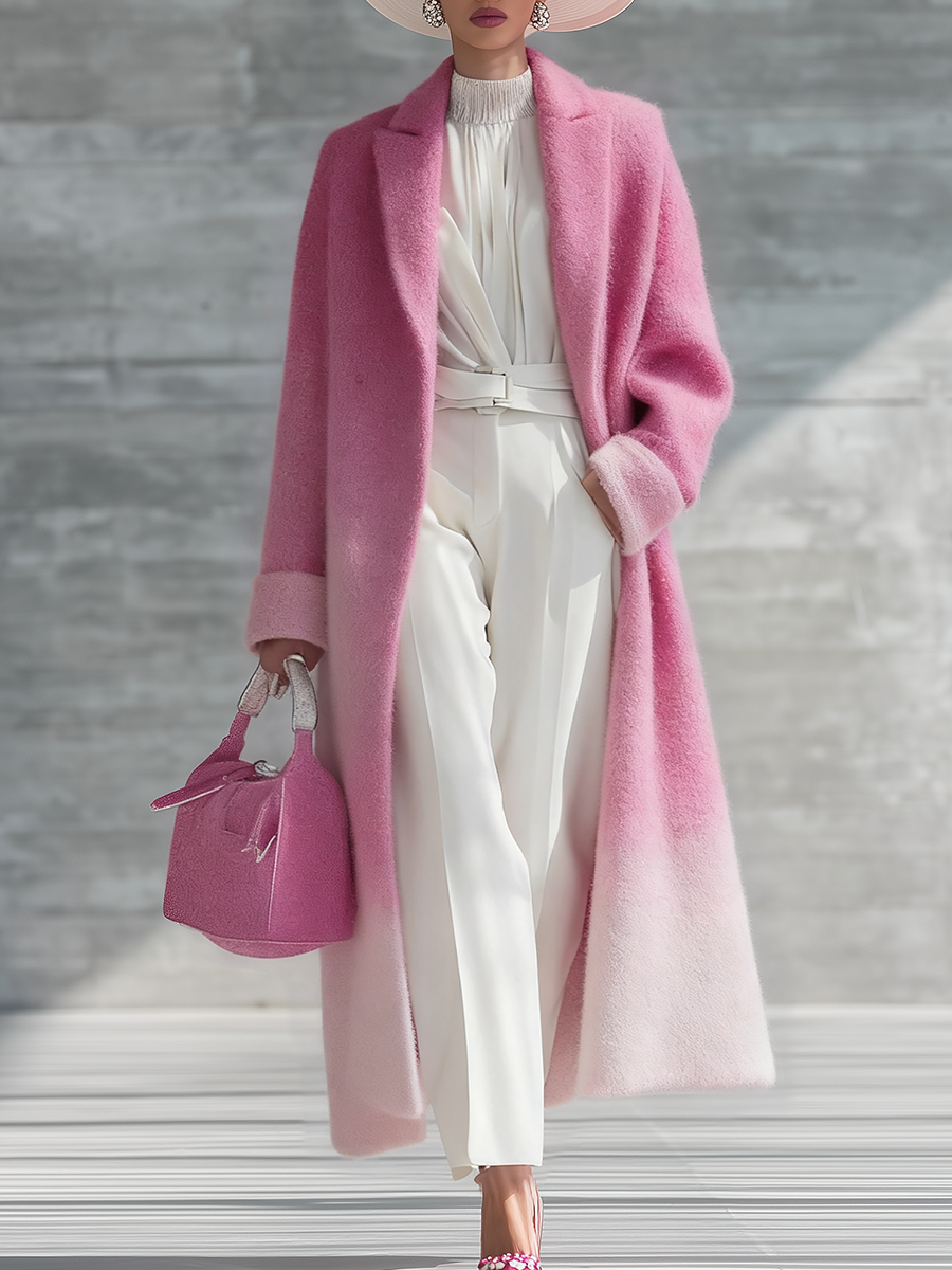 Urban Elegance Pink Gradient Long Coat