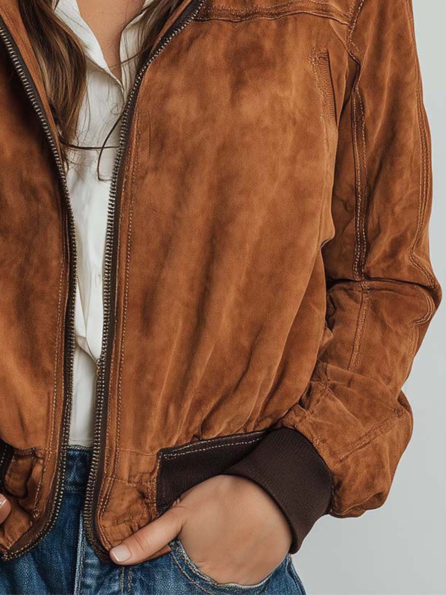 Vintage Distressed Suede Bomber Jacket