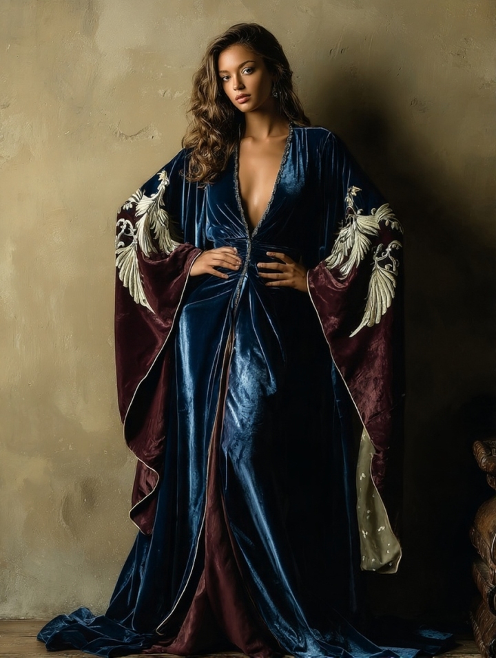 Women's Retro Fit Blue Velvet Robe