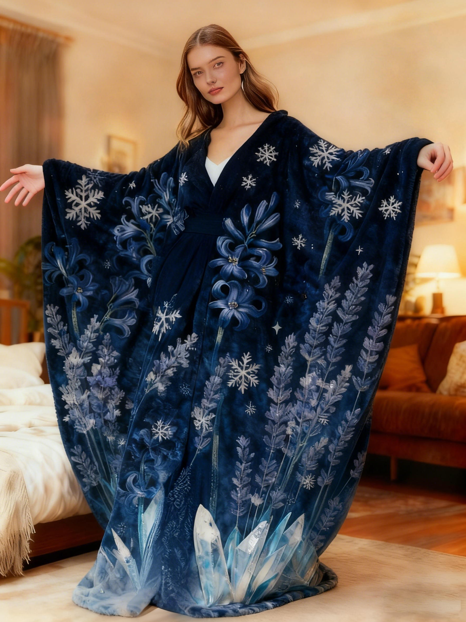 Women's Abstract Printed  V-Neck Plush Dress