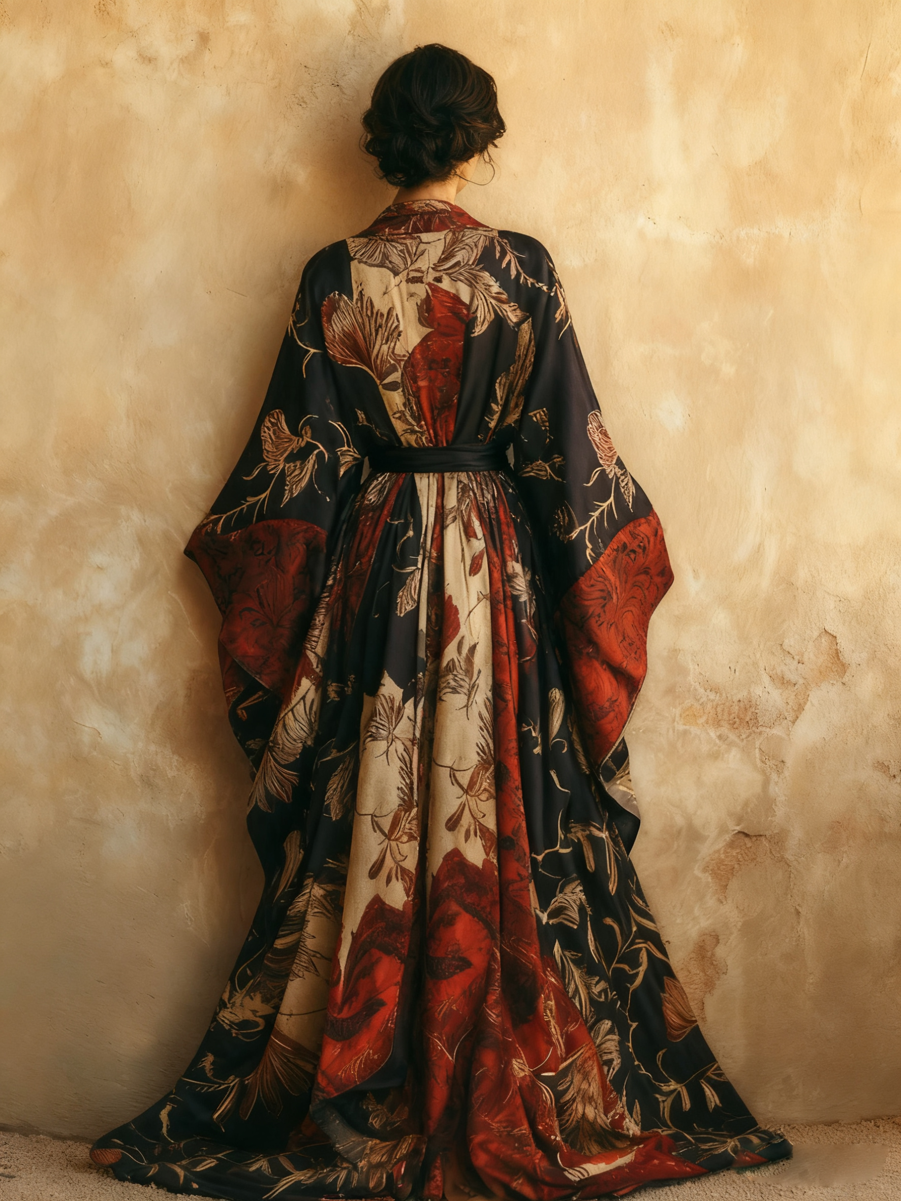 Women's Elegant Abstract Art Print Kimono Robe (Including Belt)