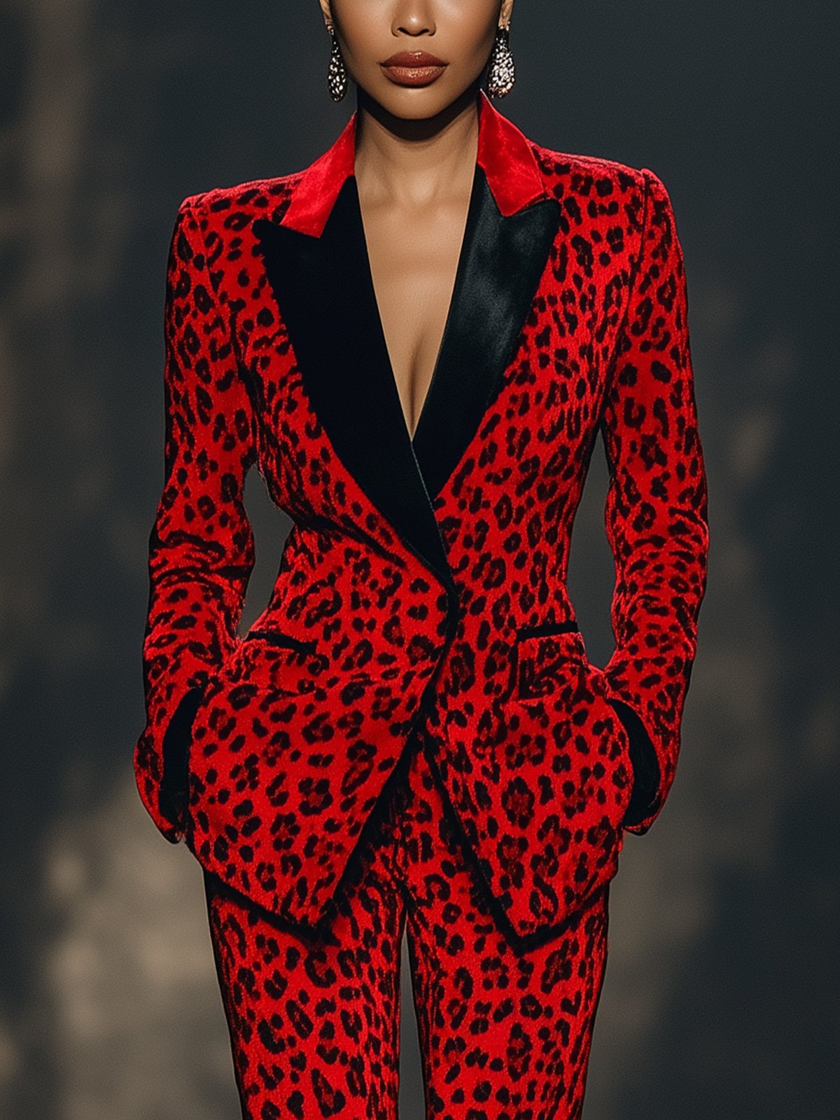 Shipping Striking Red Leopard Print Suit