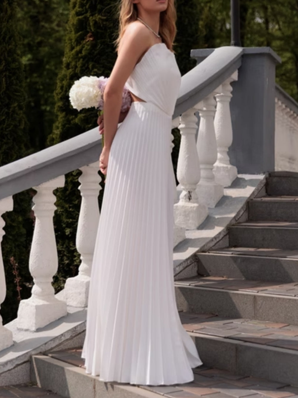 Evening Pleated Off Shoulder Maxi Dress Shell