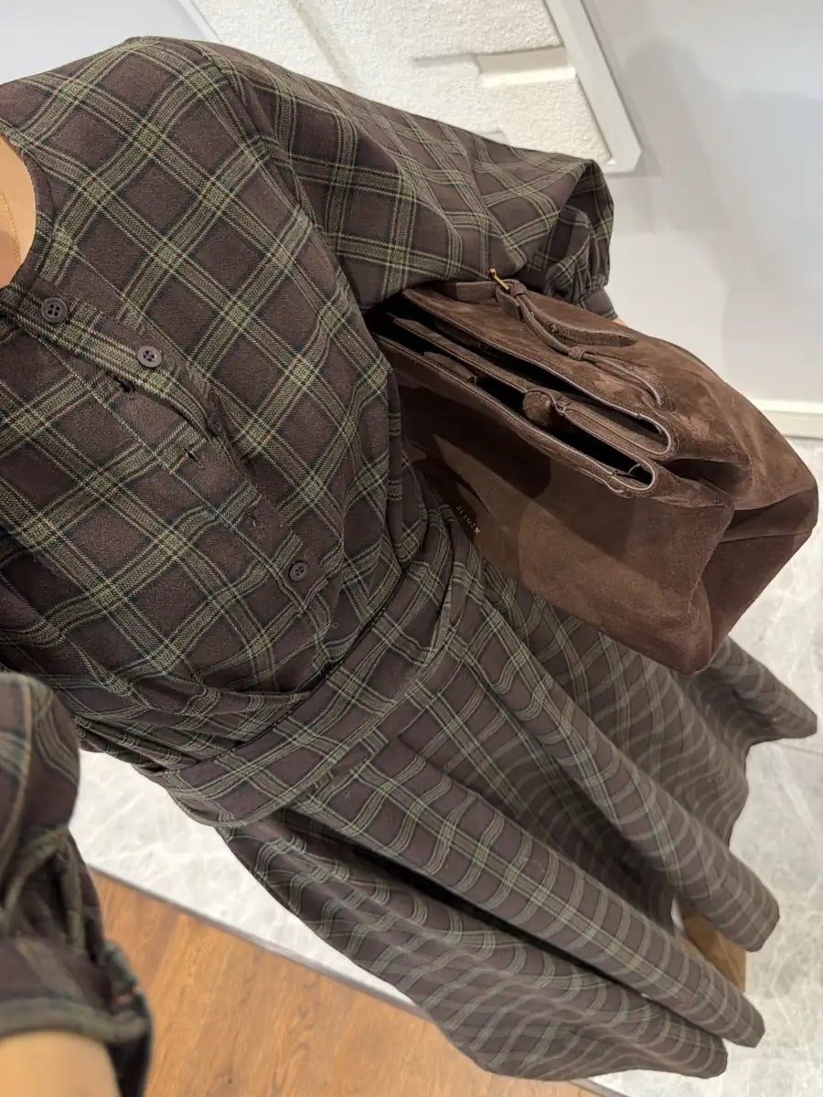 Plaid Patterned Belted Midi Dress