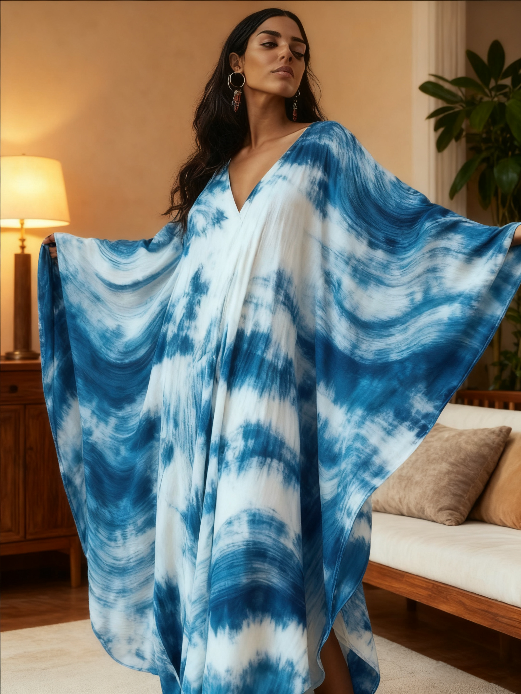 Women's Abstract Printed  V-Neck Plush Dress