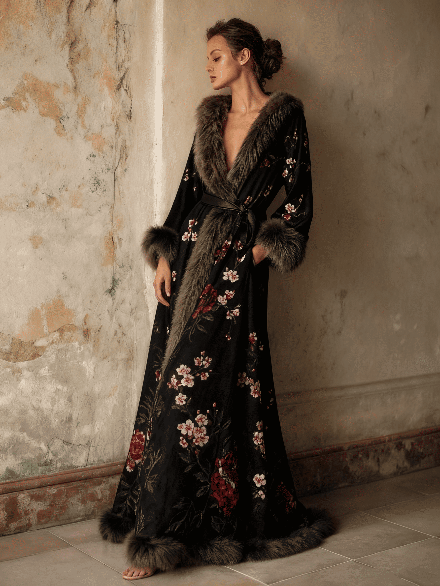 Women's Autumn and Winter Cotton Velvet Blended Robe (With Belt)