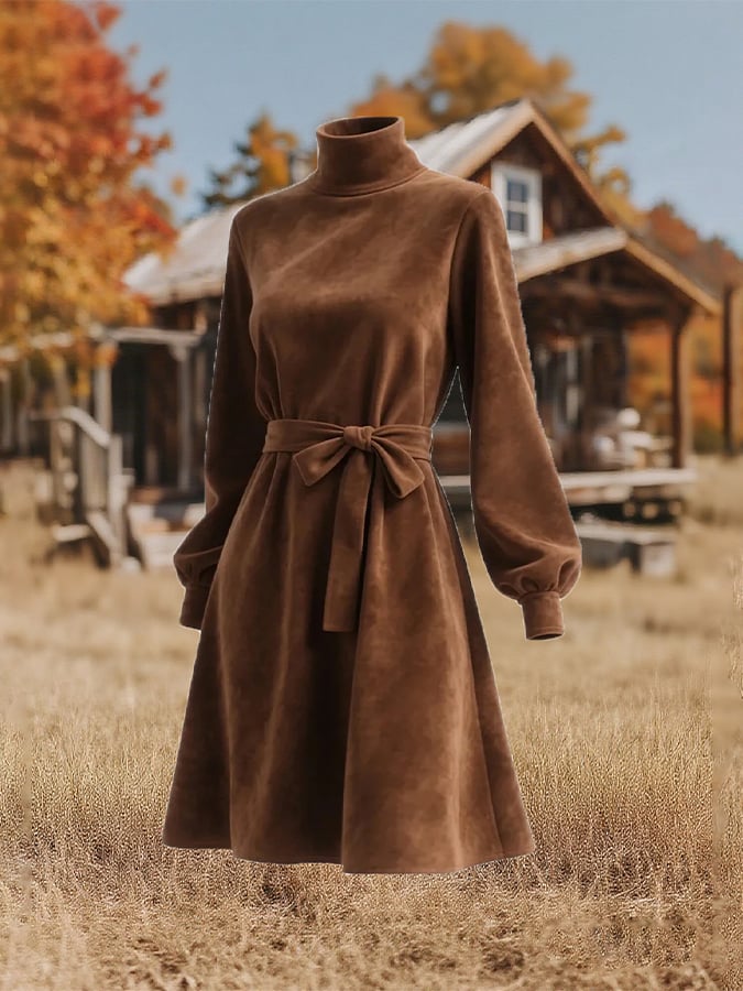 Women'S High-Neck Velvet Dress