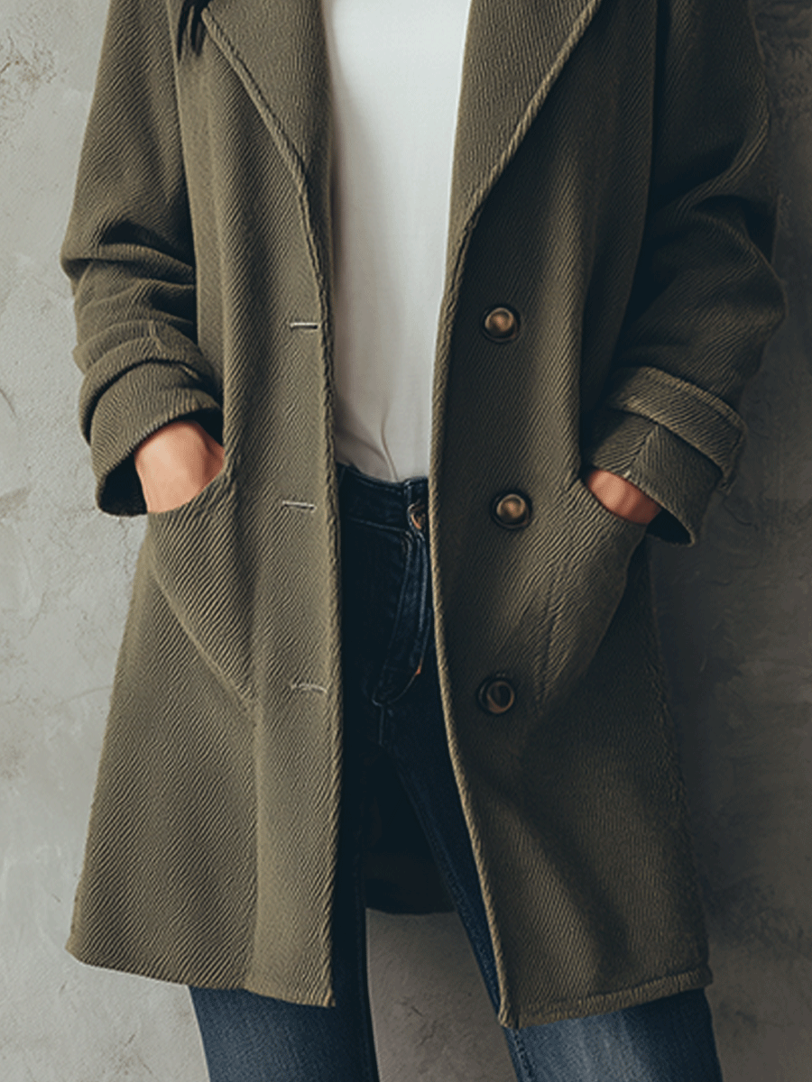 Versatile Everyday Olive Wool Blend Coat