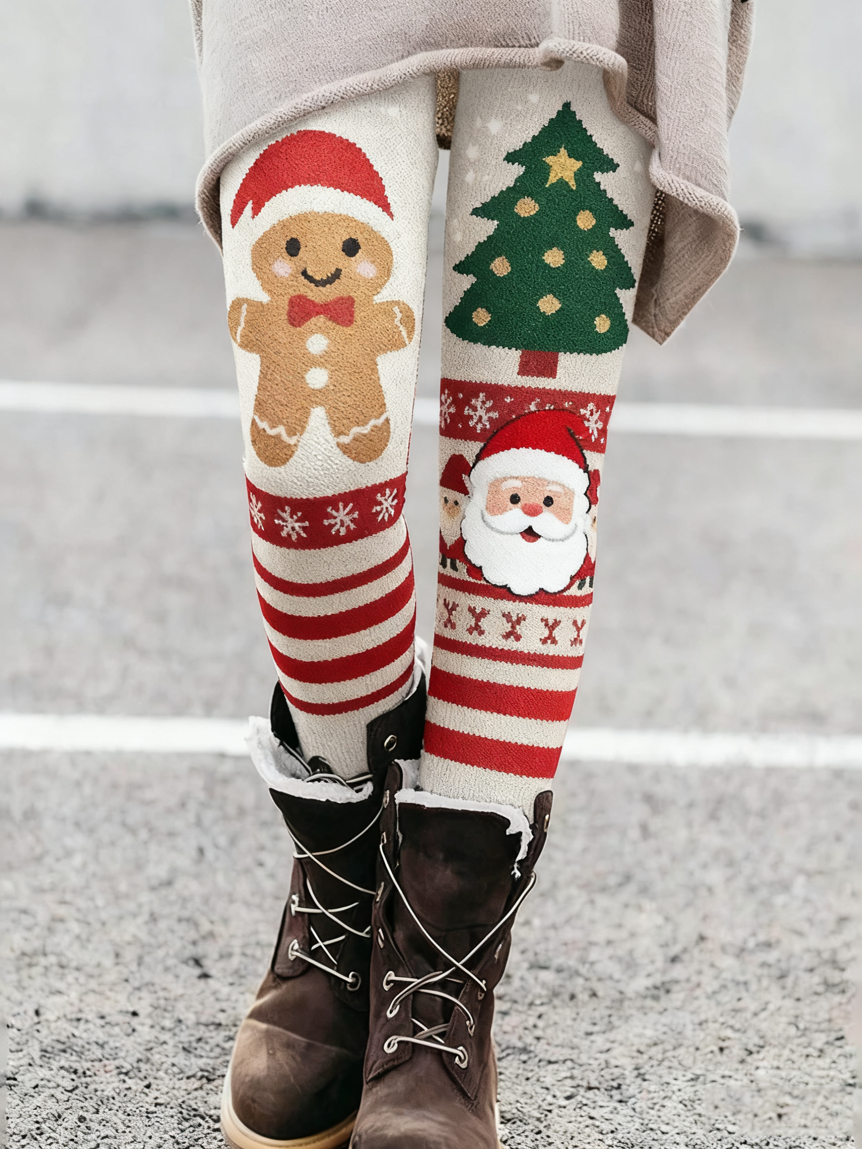 Women's Christmas Print Thermal Leggings-1107