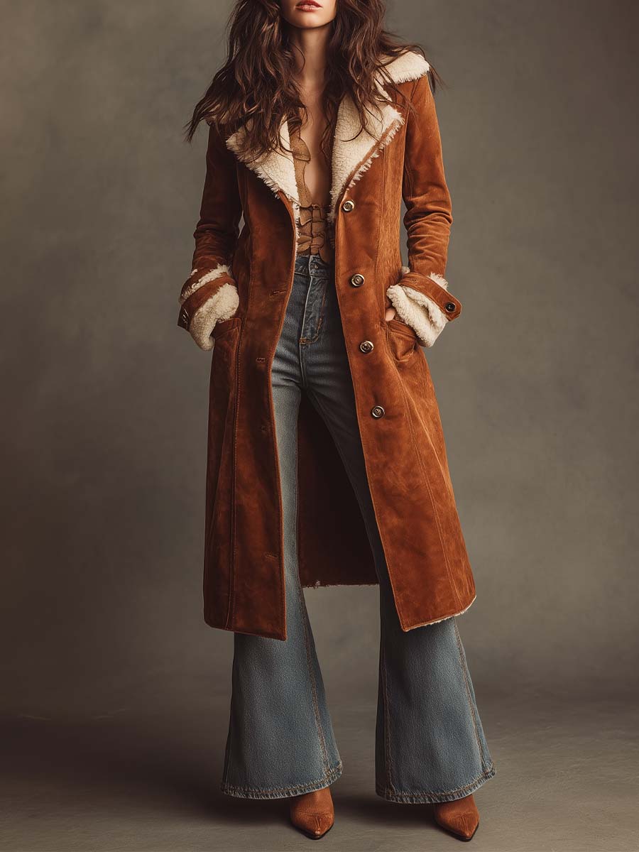 Vintage Suede Shearling Long Coat