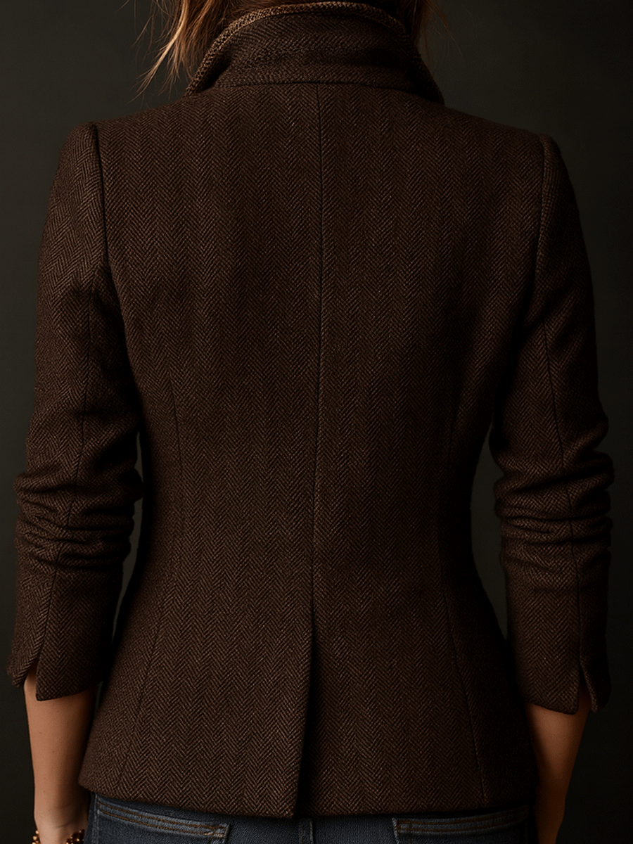 Vintage-Inspired Contrast Edges Chocolate Brown Blazer