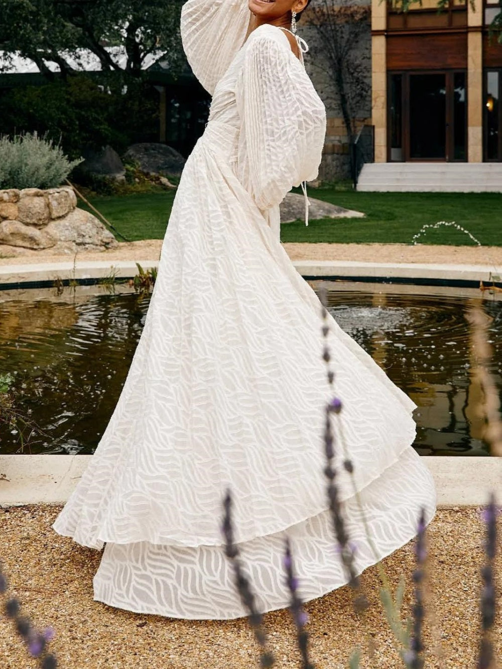 Lantern Long Sleeve V Neck Maxi Dress