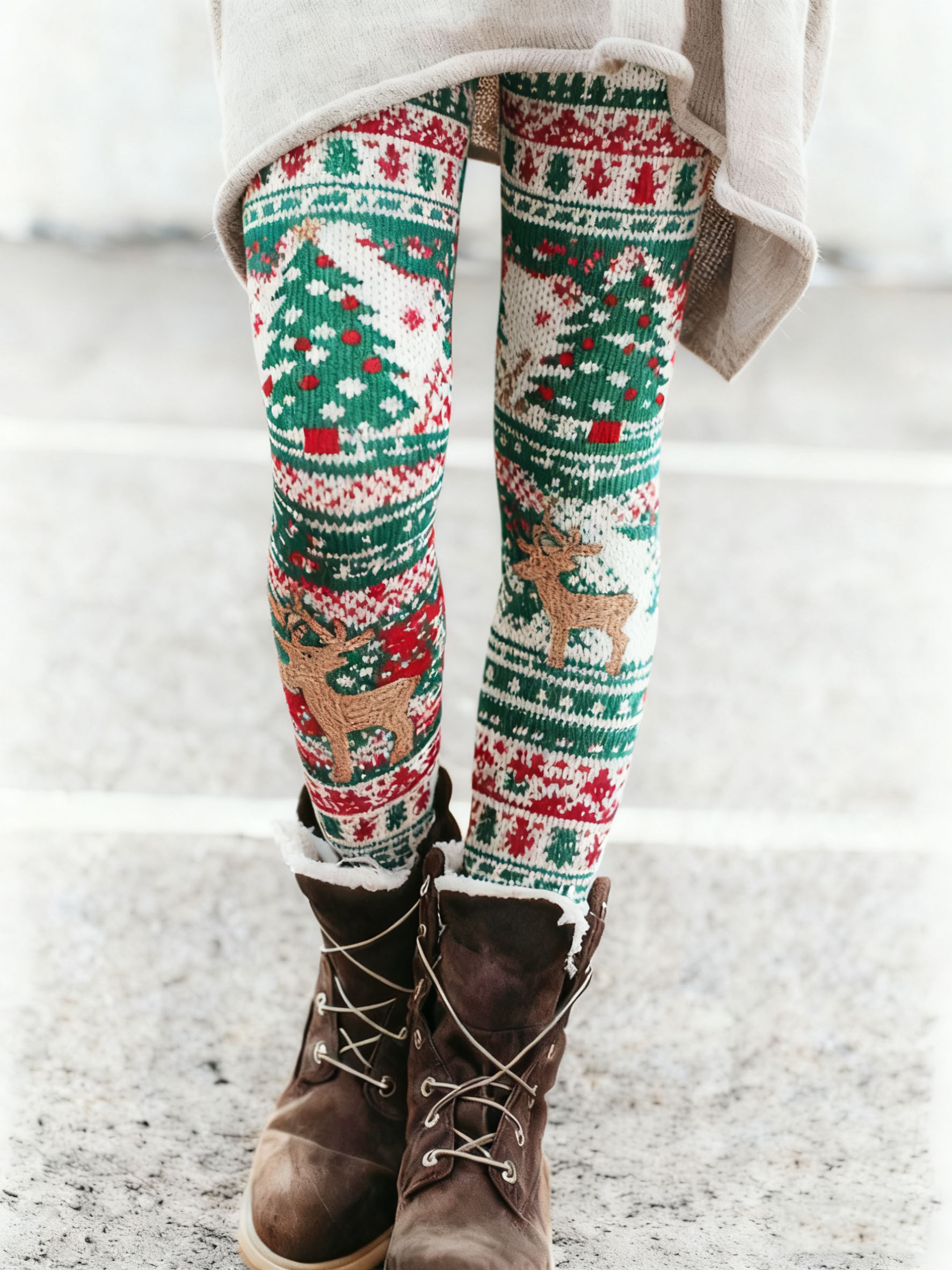 Women's Christmas Print Thermal Leggings-1107