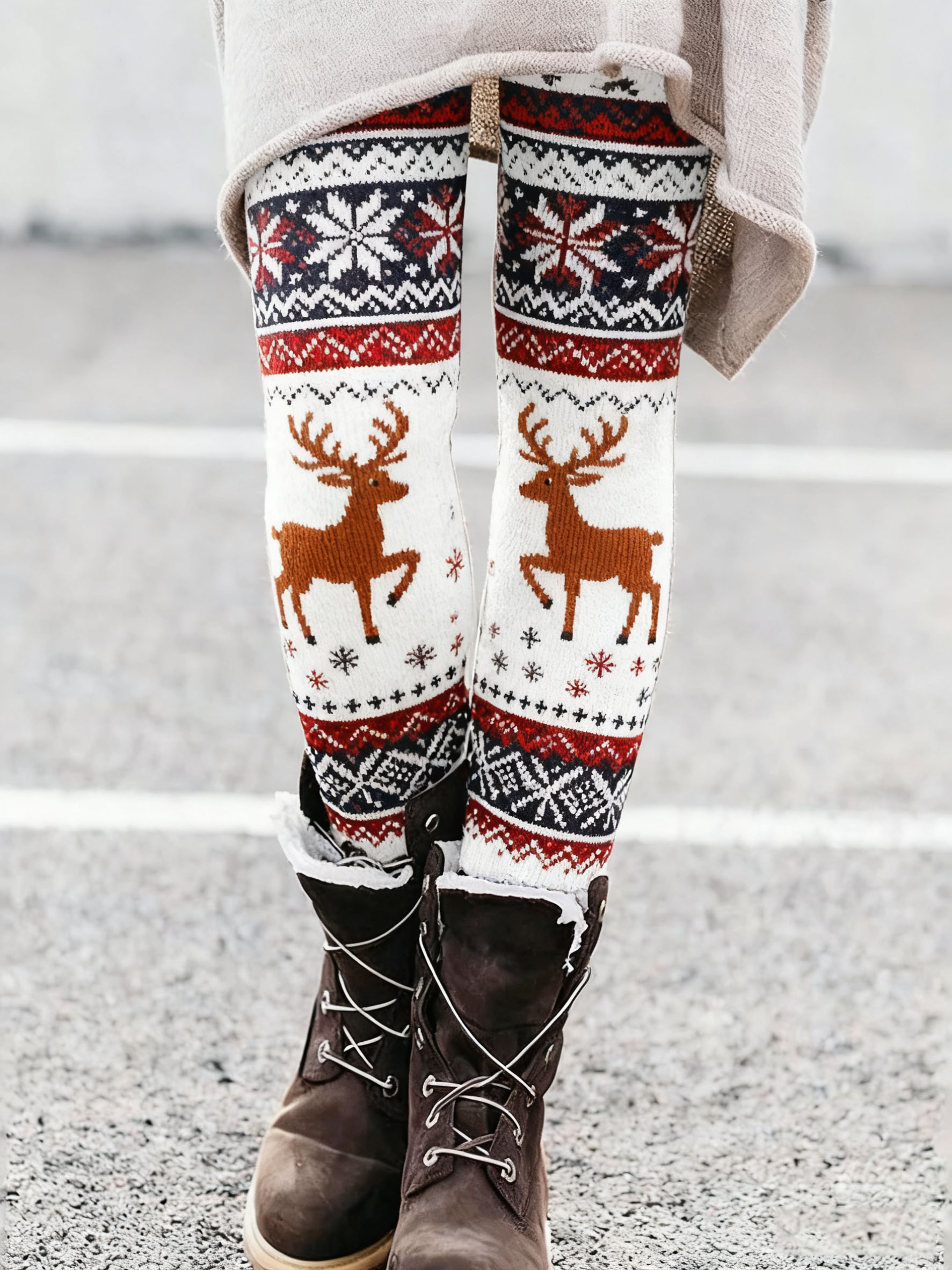 Women's Christmas Print Thermal Leggings-1107