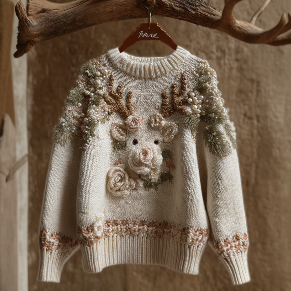 Christmas Reindeer Element Women's Round Neck Knit Sweater