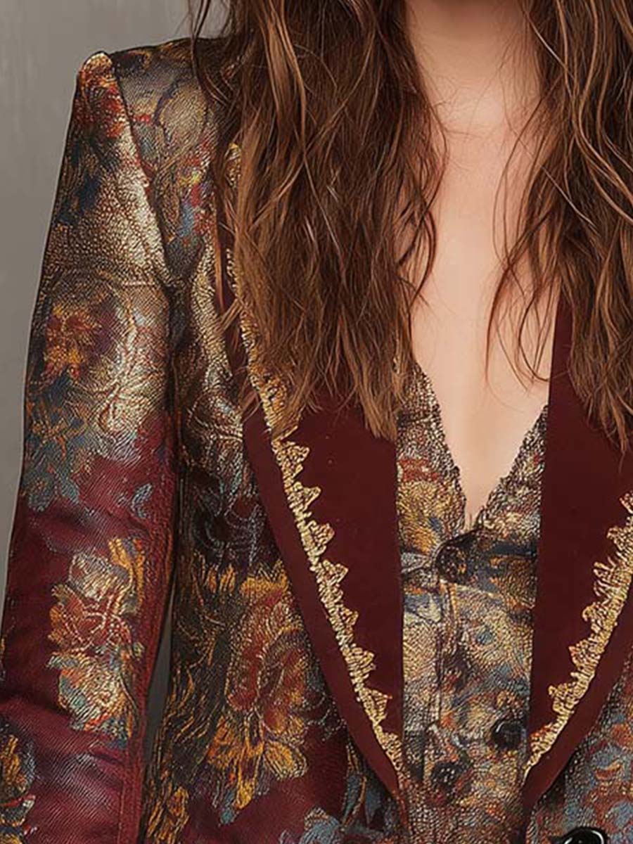 Vintage Jacquard Floral Blazer
