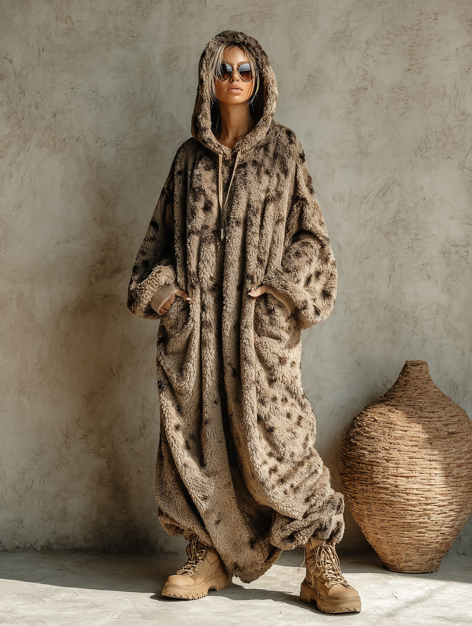 Fashionable soft plush hooded dress