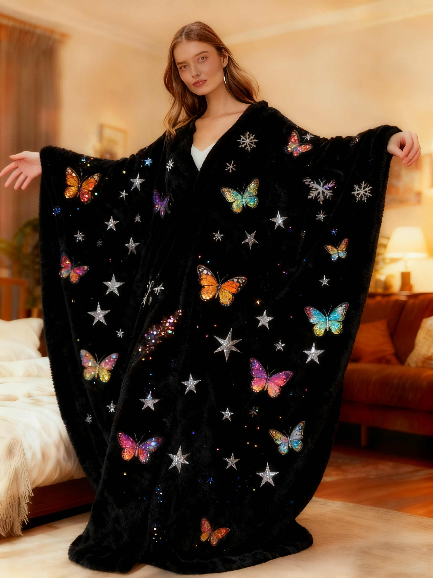 Women's Abstract Printed  V-Neck Plush Dress