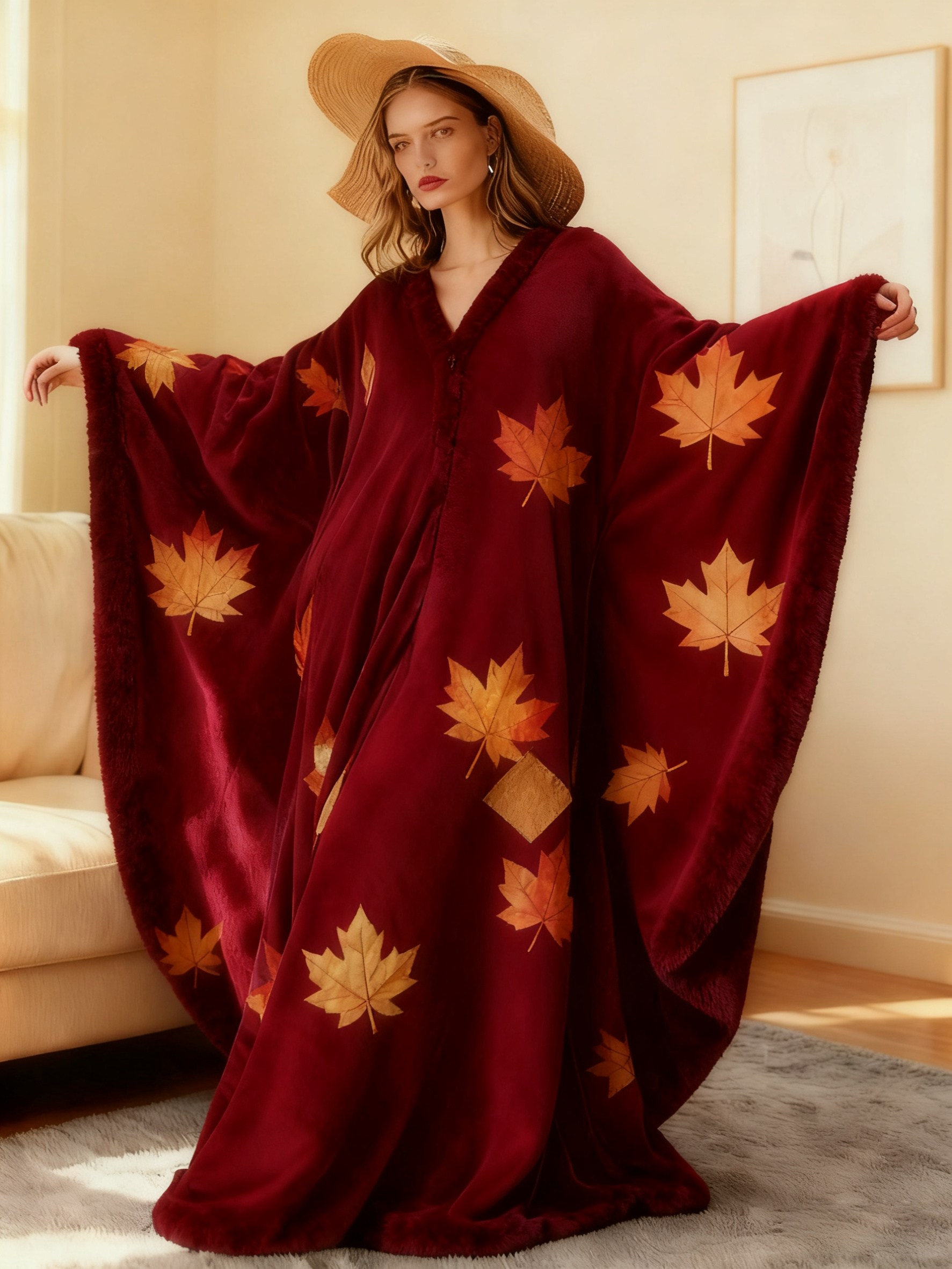 Women's Abstract Printed  V-Neck Plush Dress