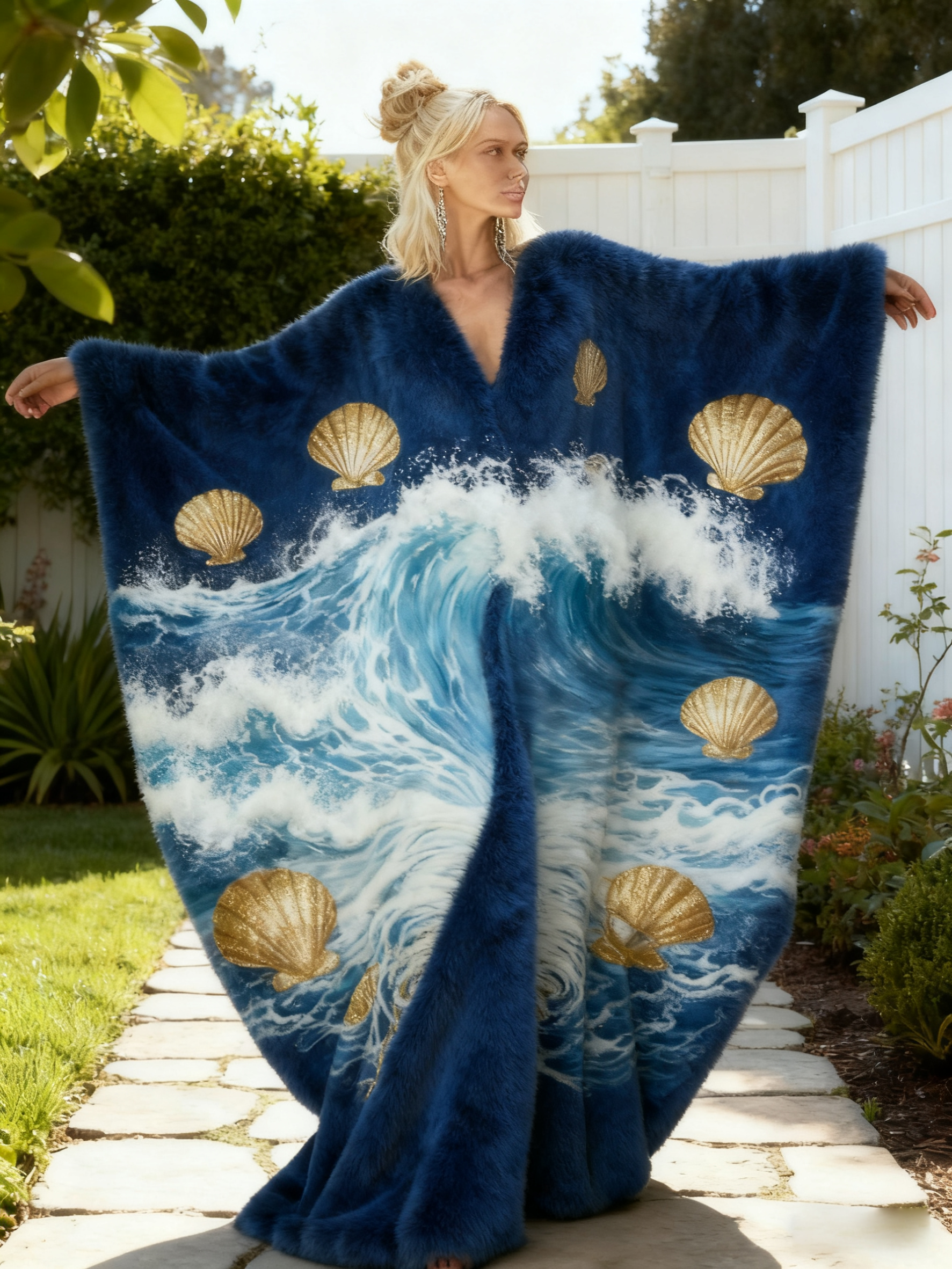 Women's Abstract Printed  V-Neck Plush Dress