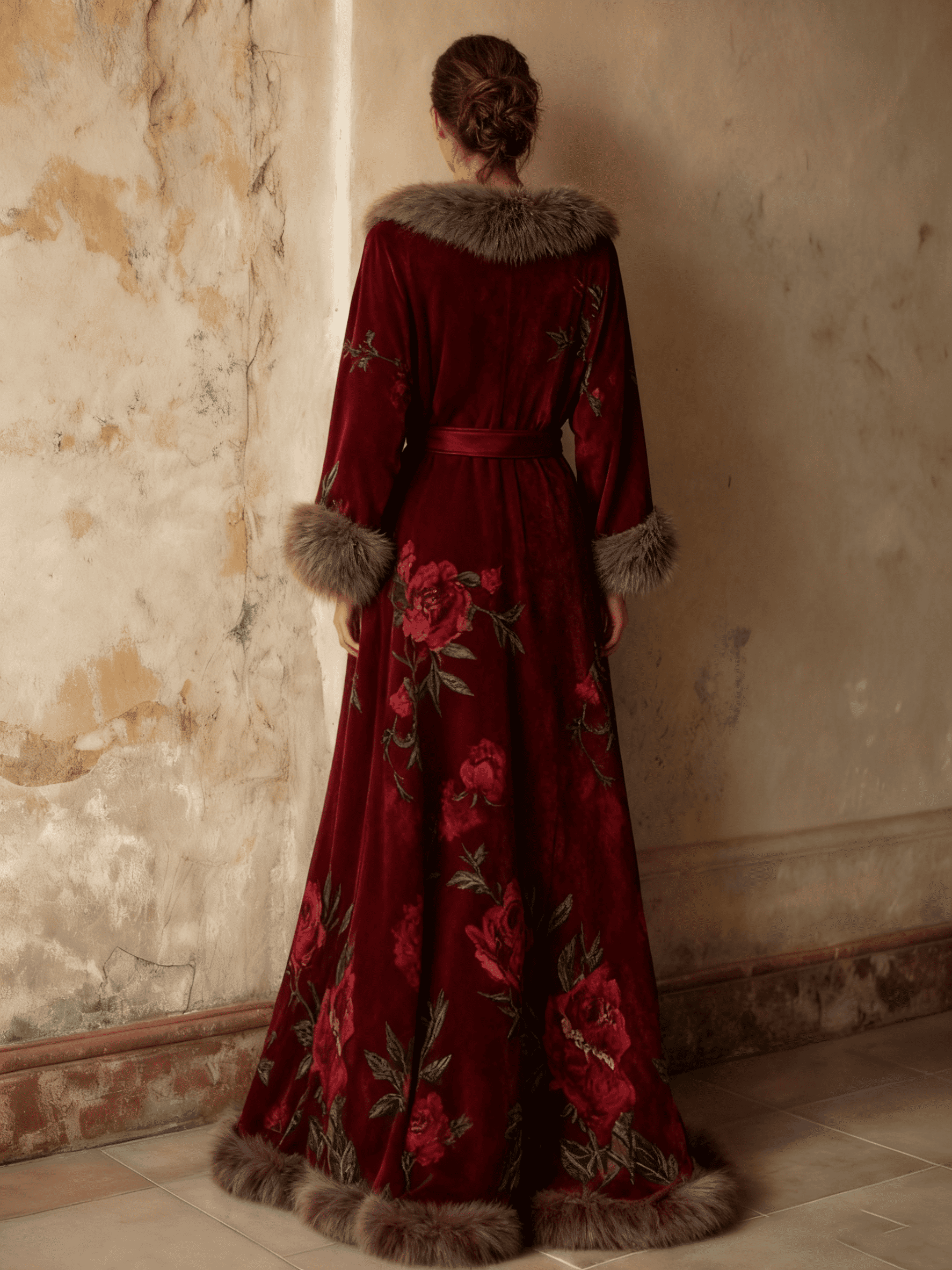 Women's Autumn and Winter Cotton Velvet Blended Robe (With Belt)