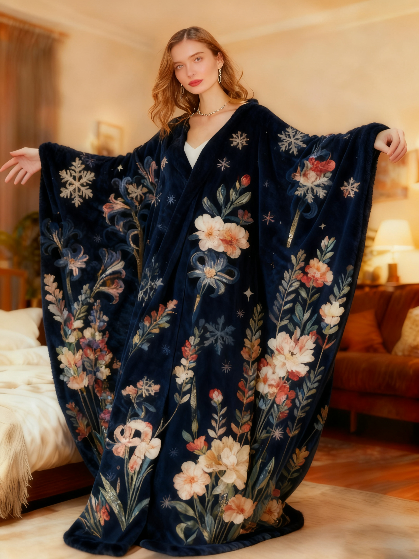 Women's Abstract Printed  V-Neck Plush Dress