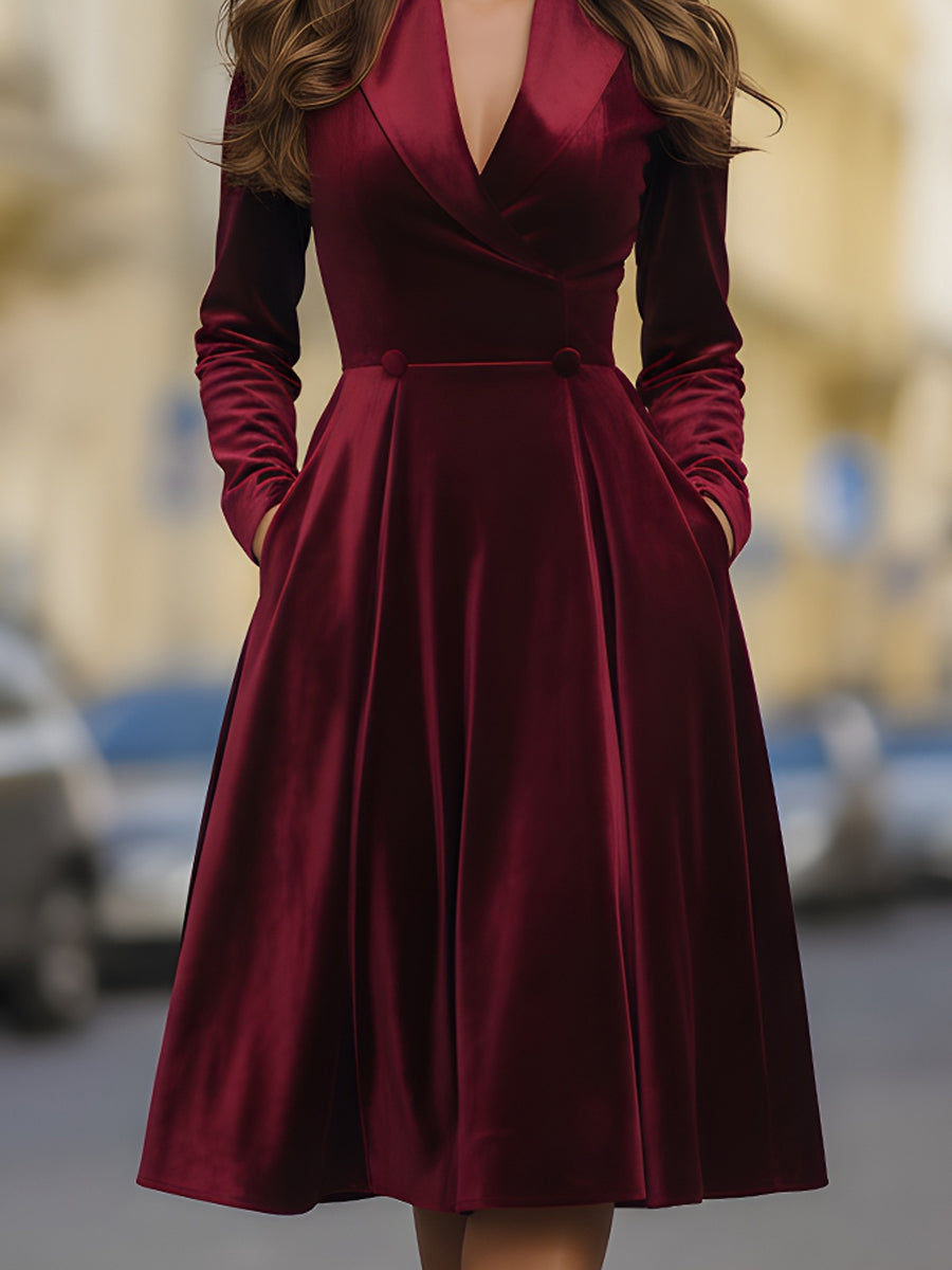 Burgundy Velvet Blazer Midi Dress