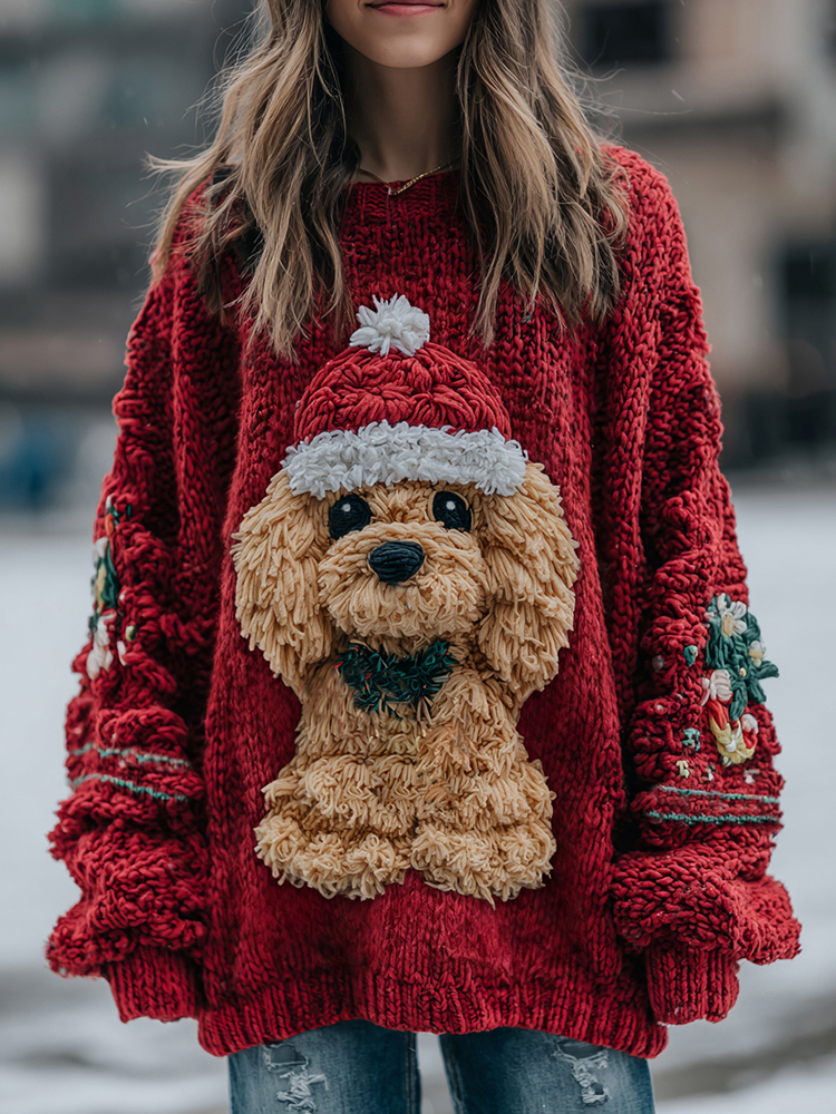 Cozy Cute Teddy Puppy Christmas Chunky Knit Sweater