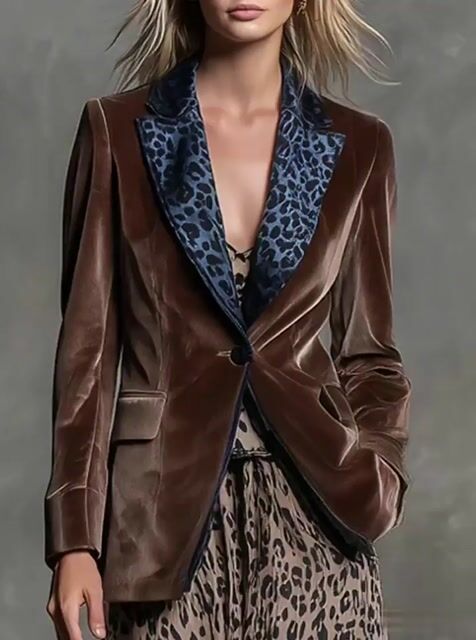 Women's Elegant Western Leopard Velvet Blazer