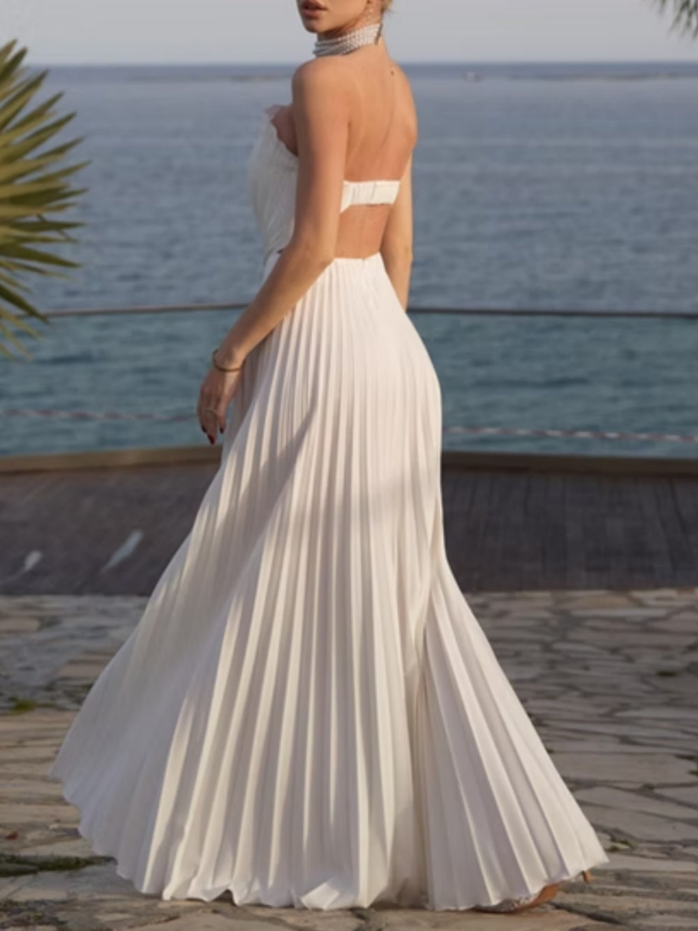 Evening Pleated Off Shoulder Maxi Dress Shell