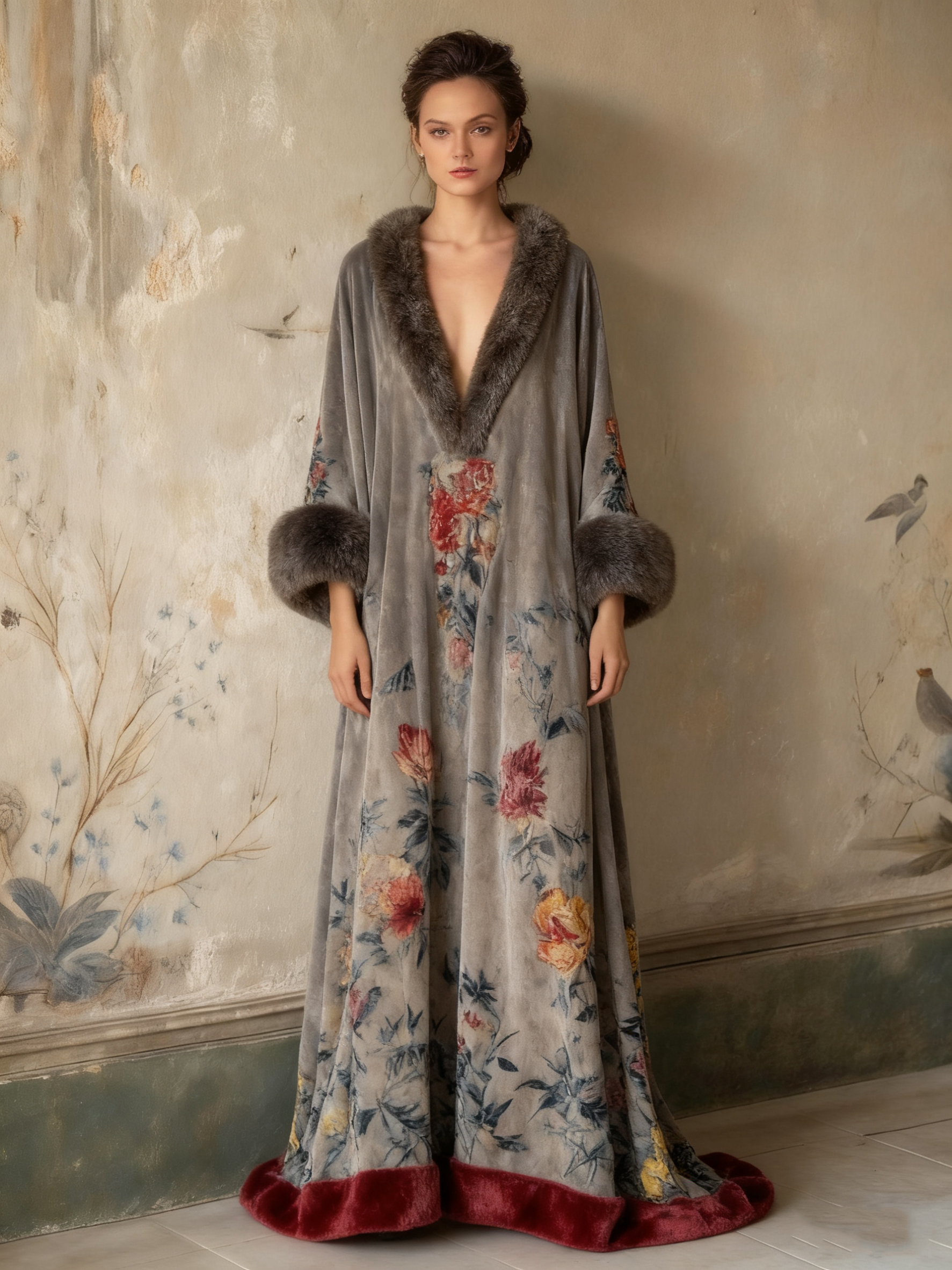 Women's autumn and winter flannel V-neck robe