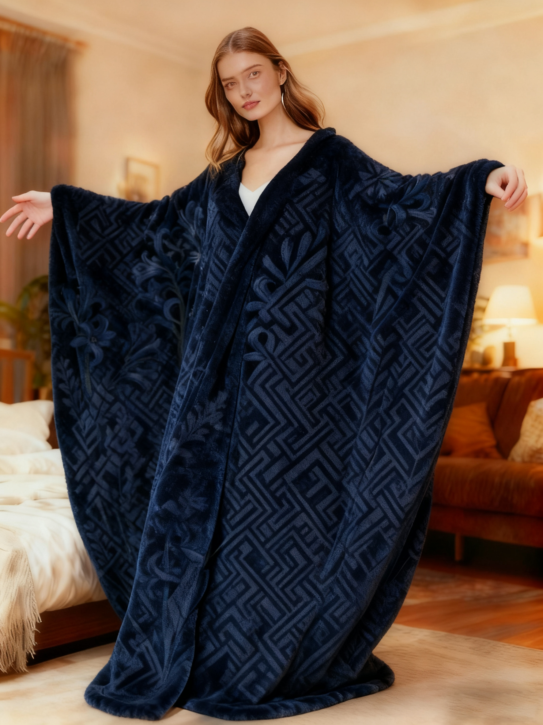 Women's Abstract Printed  V-Neck Plush Dress