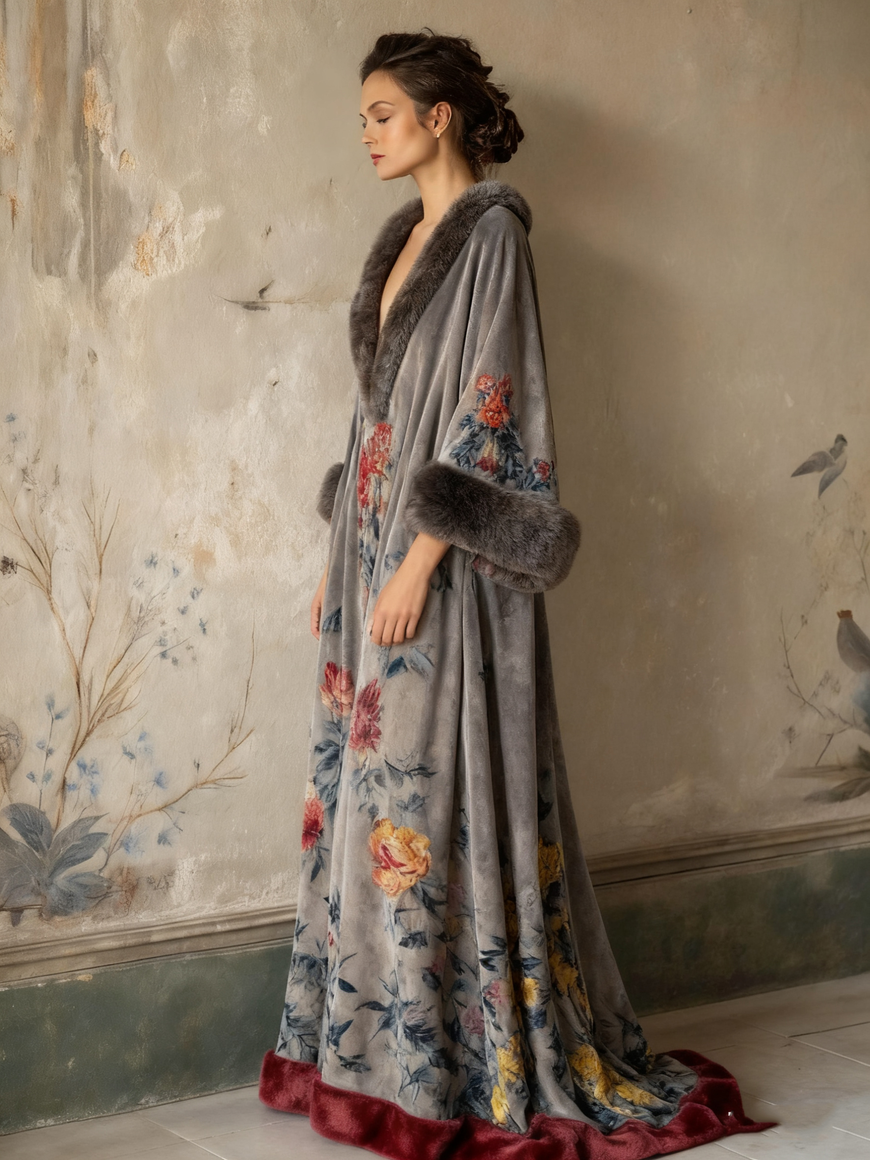 Women's autumn and winter flannel V-neck robe