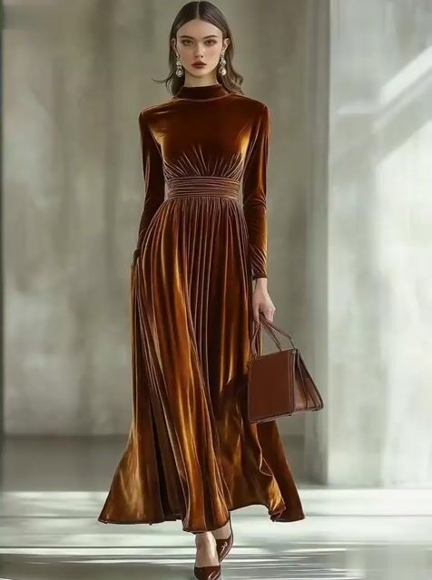 Women'S Retro Solid Color Stand Collar Dress