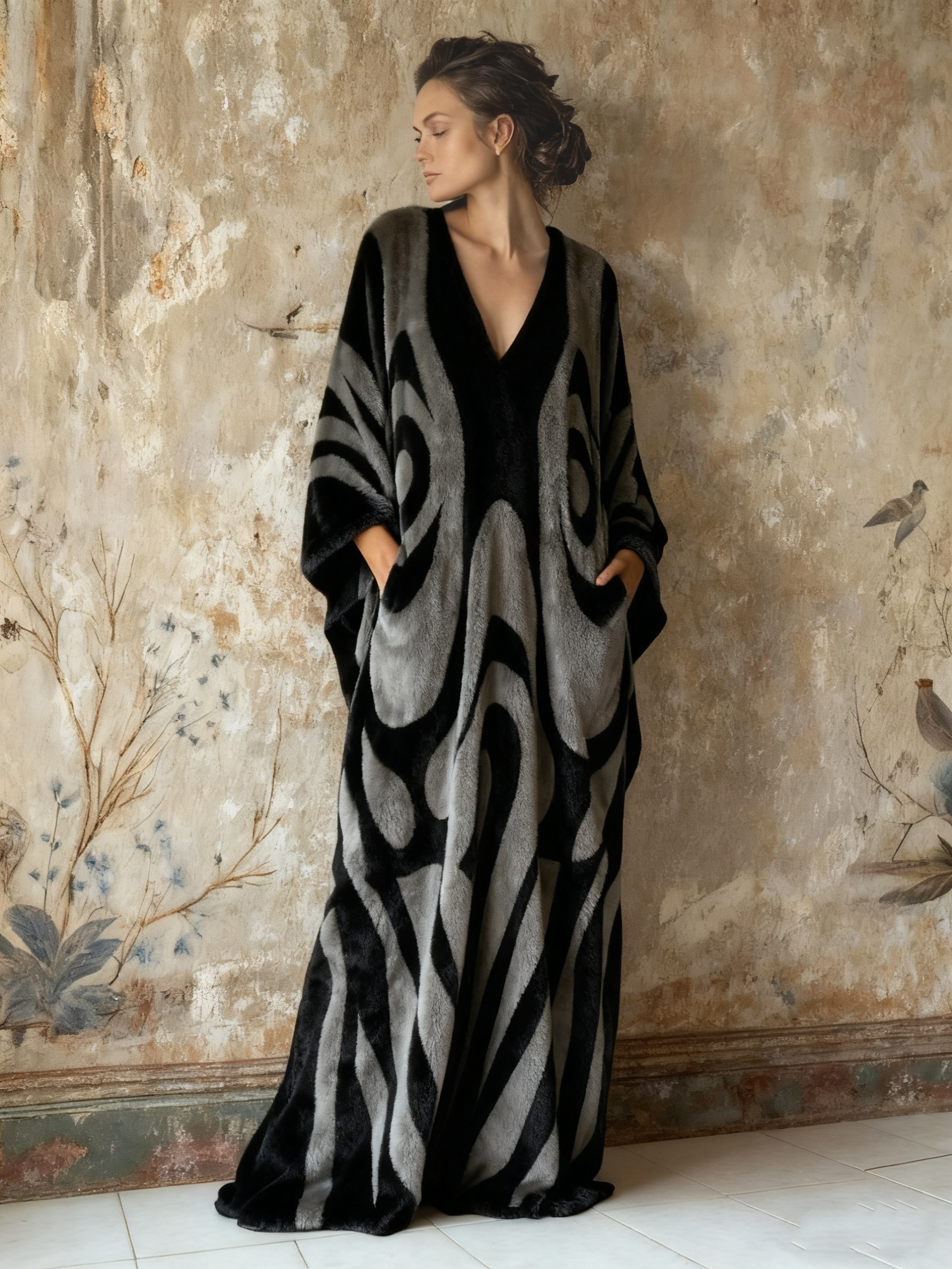 Women's autumn and winter flannel V-neck robe