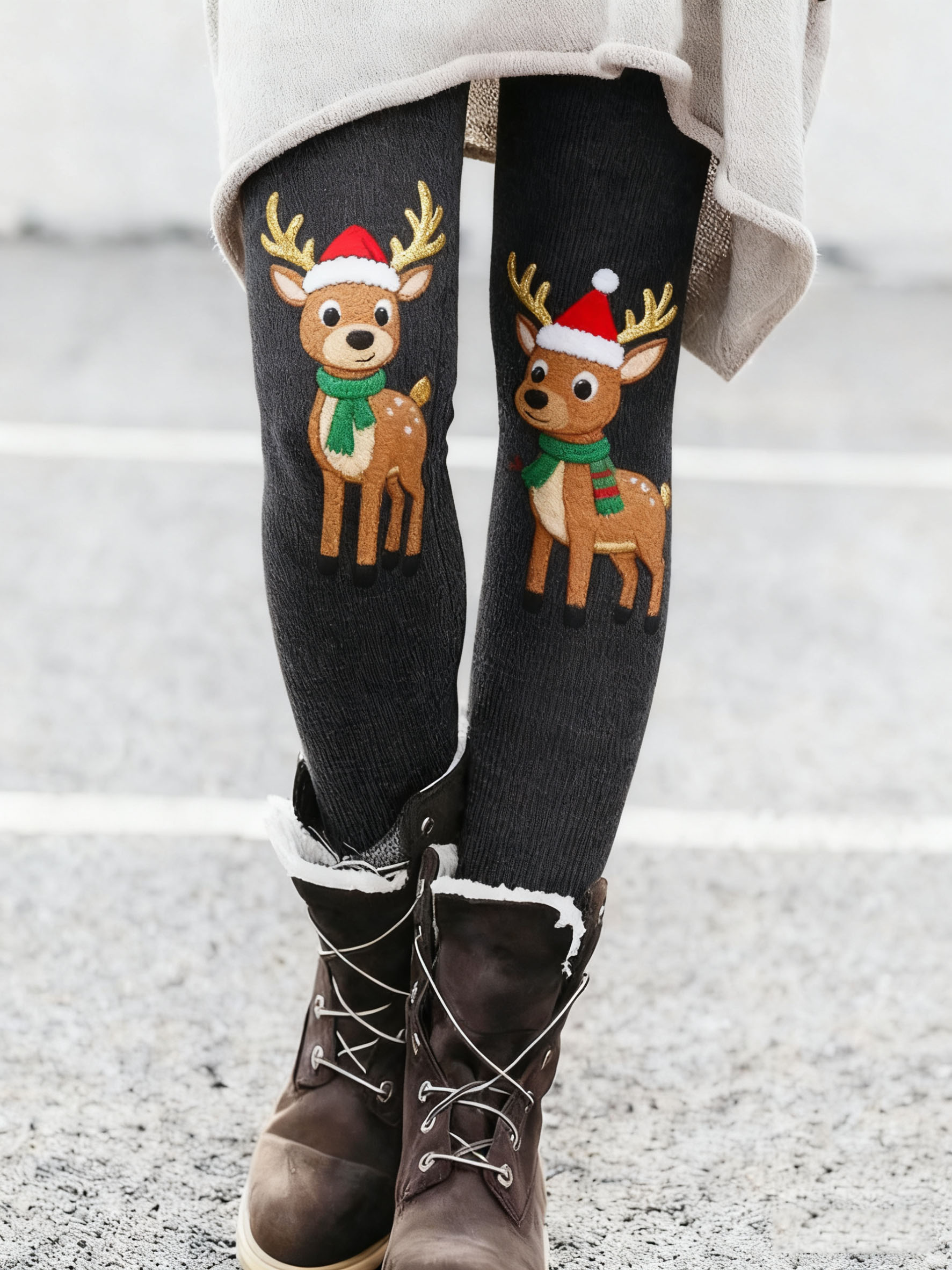 Women's Christmas Print Thermal Leggings-1107