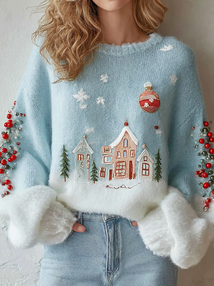 Women's Christmas Art Pattern Cozy Knit Sweater