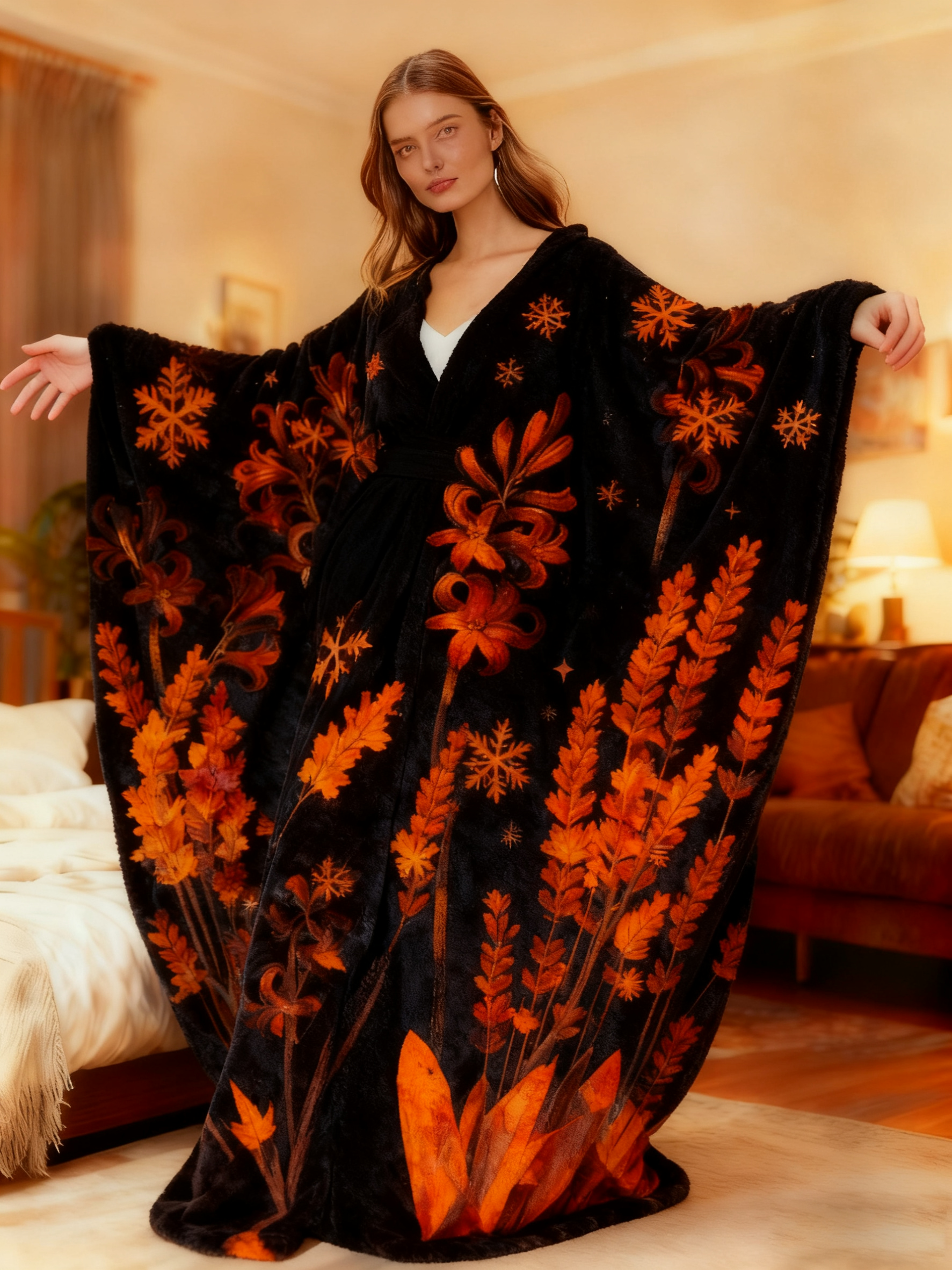 Women's Abstract Printed  V-Neck Plush Dress