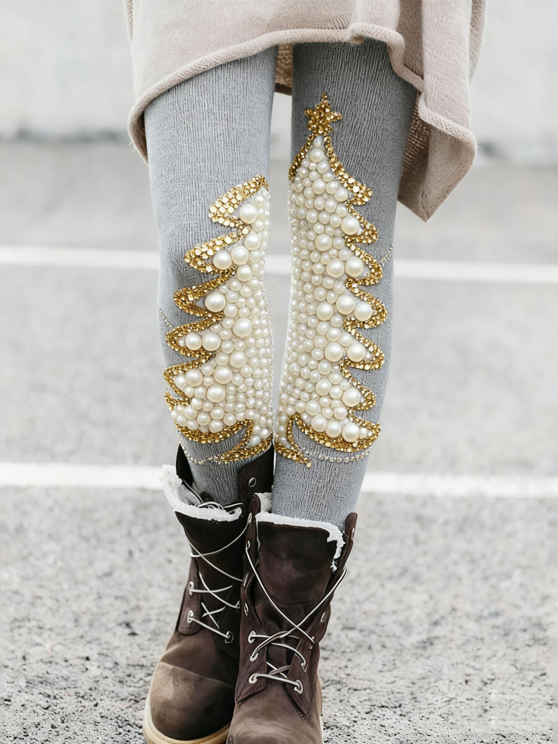 Women's Christmas Print Thermal Leggings-1107