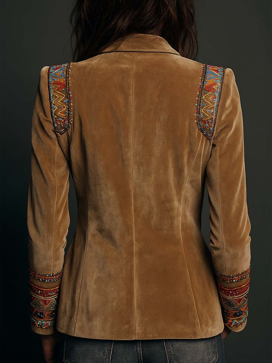 Velvet Embroidered Blazer With Bohemian Detailing