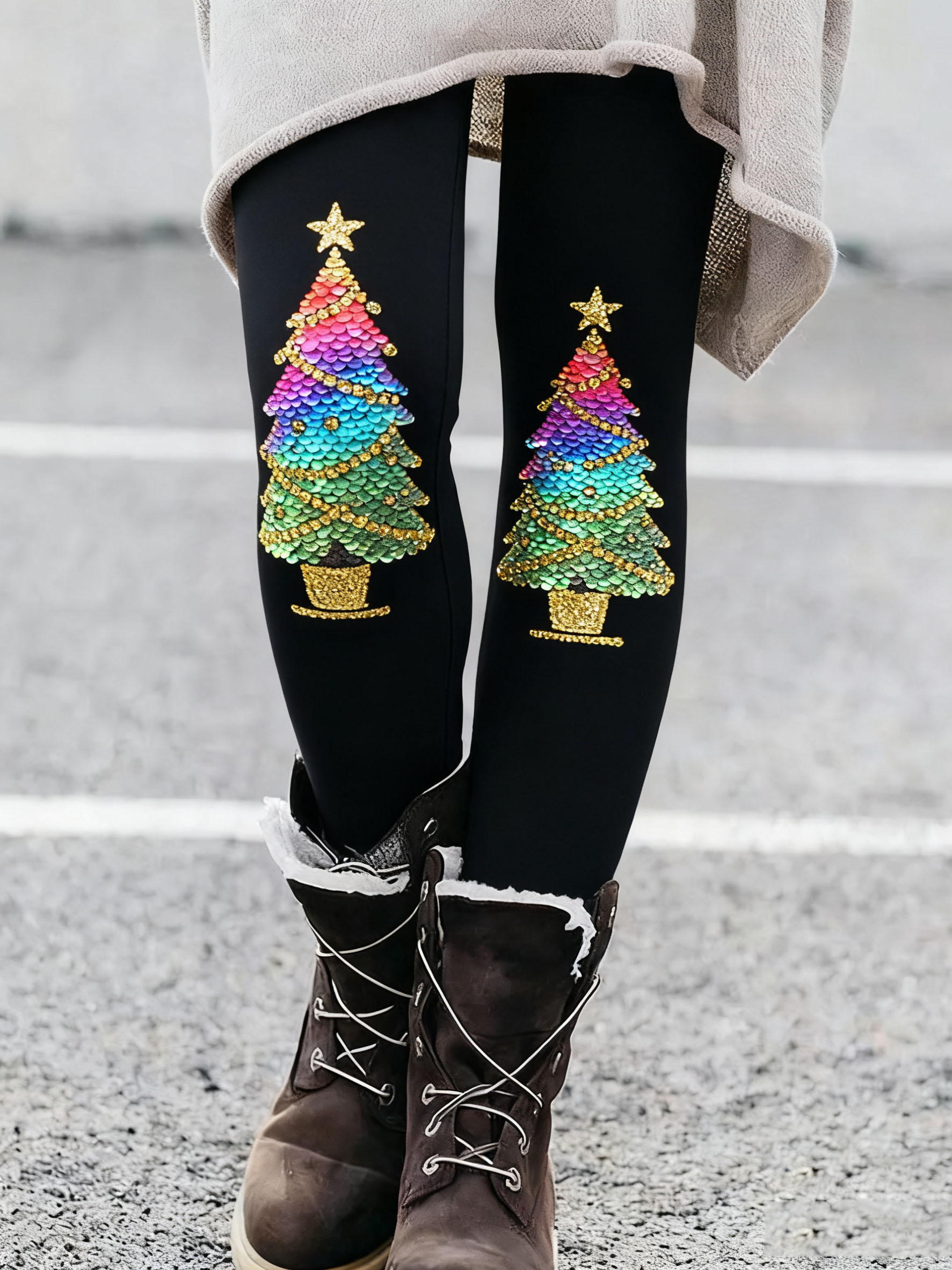 Women's Christmas Print Thermal Leggings-1107