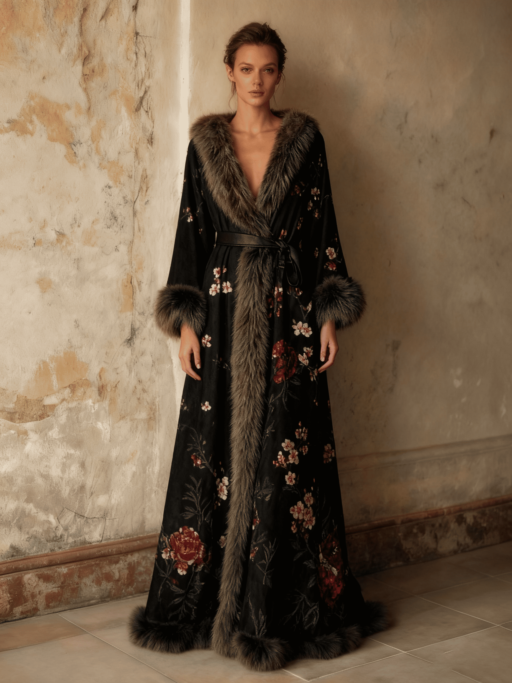 Women's Autumn and Winter Cotton Velvet Blended Robe (With Belt)