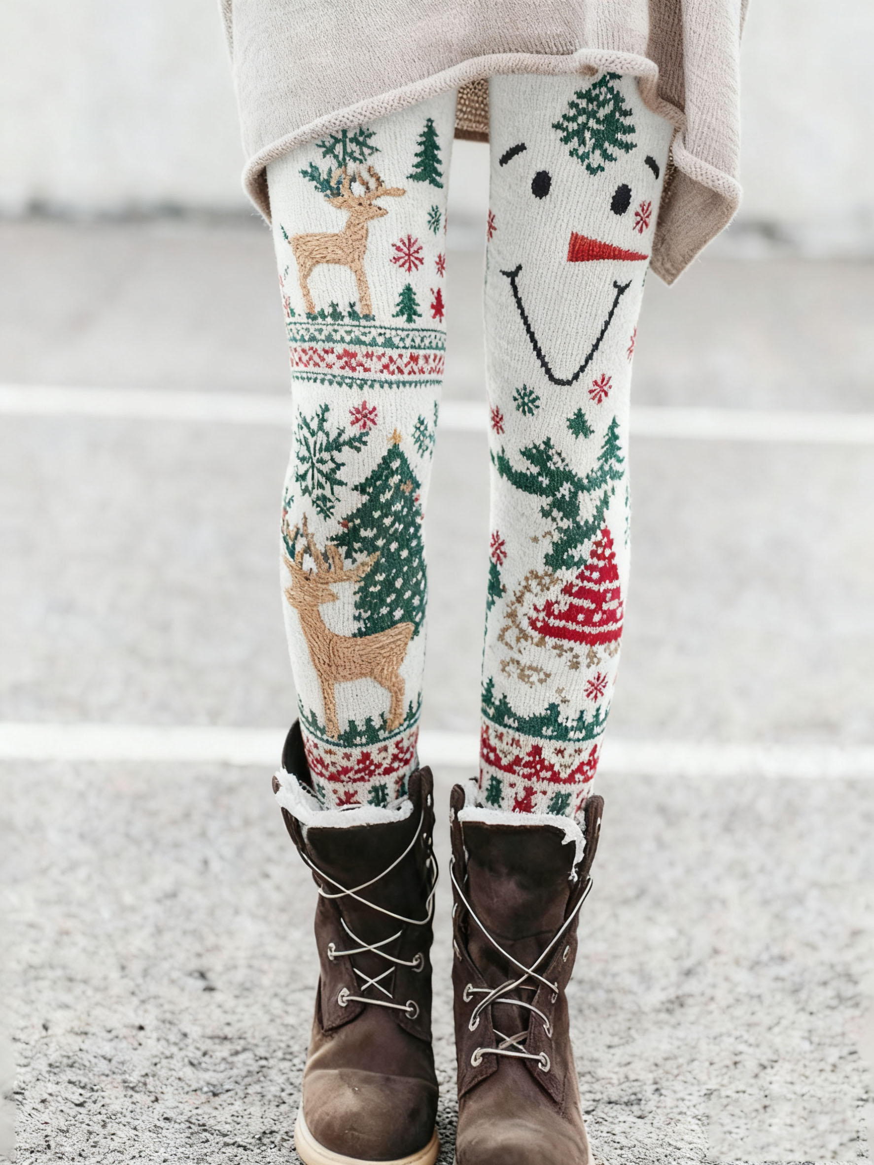 Women's Christmas Print Thermal Leggings-1107
