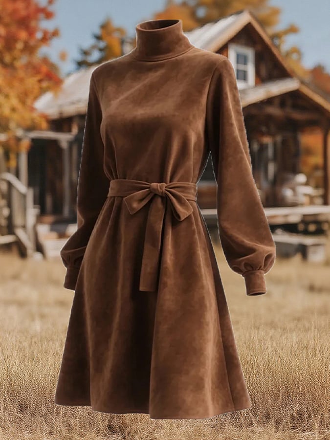 Women'S High-Neck Velvet Dress