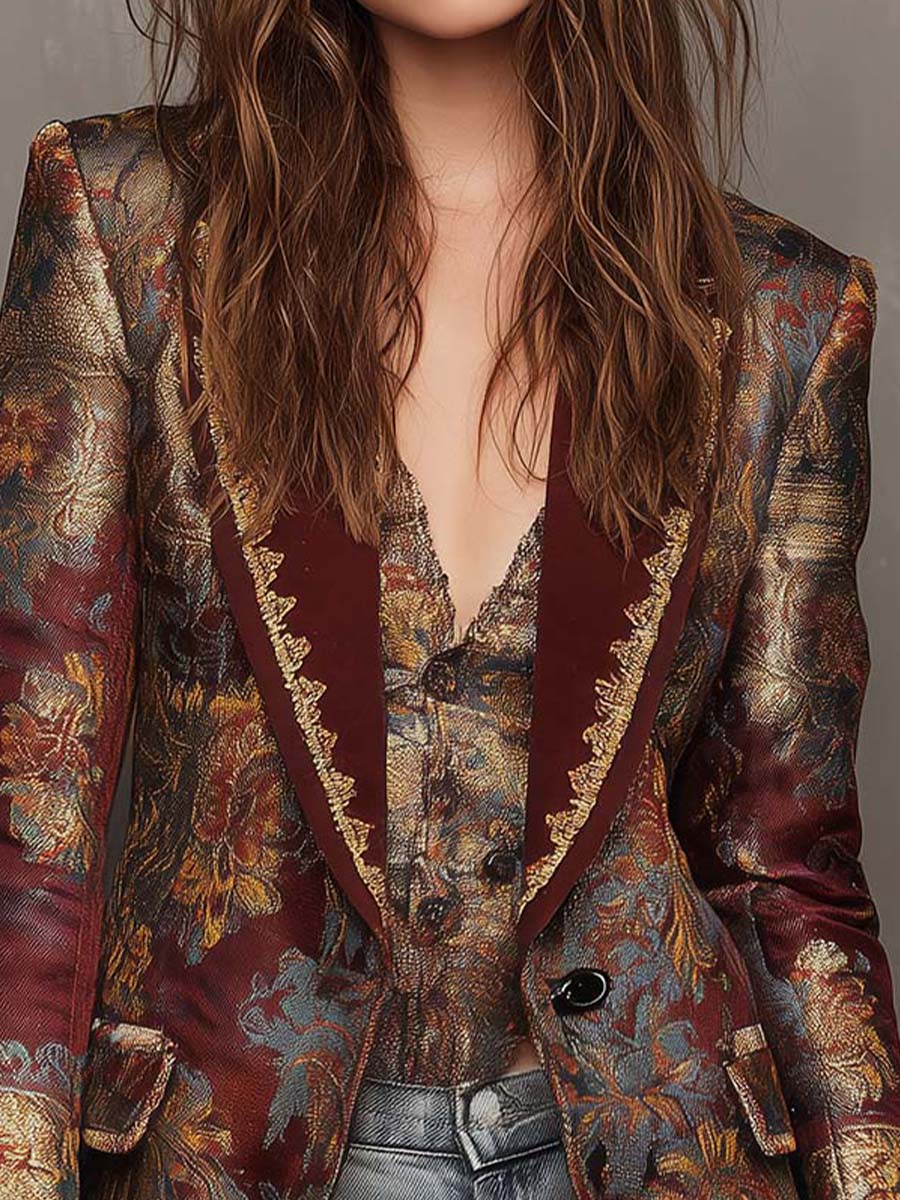 Vintage Jacquard Floral Blazer