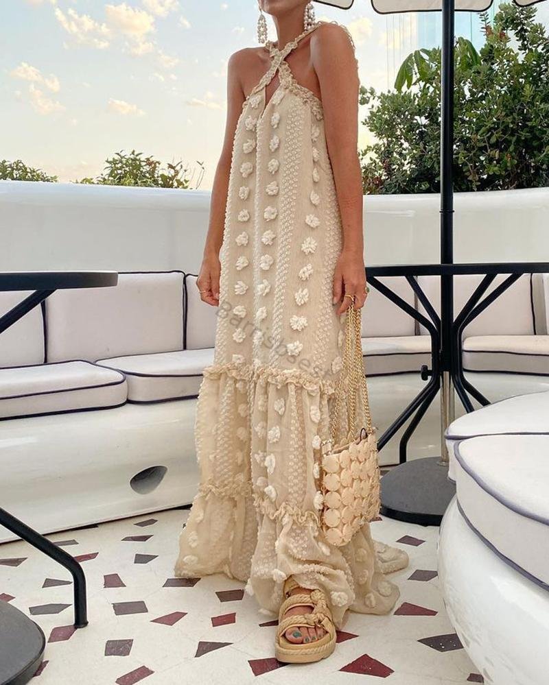 Sleeveless maxi dress with cross neck